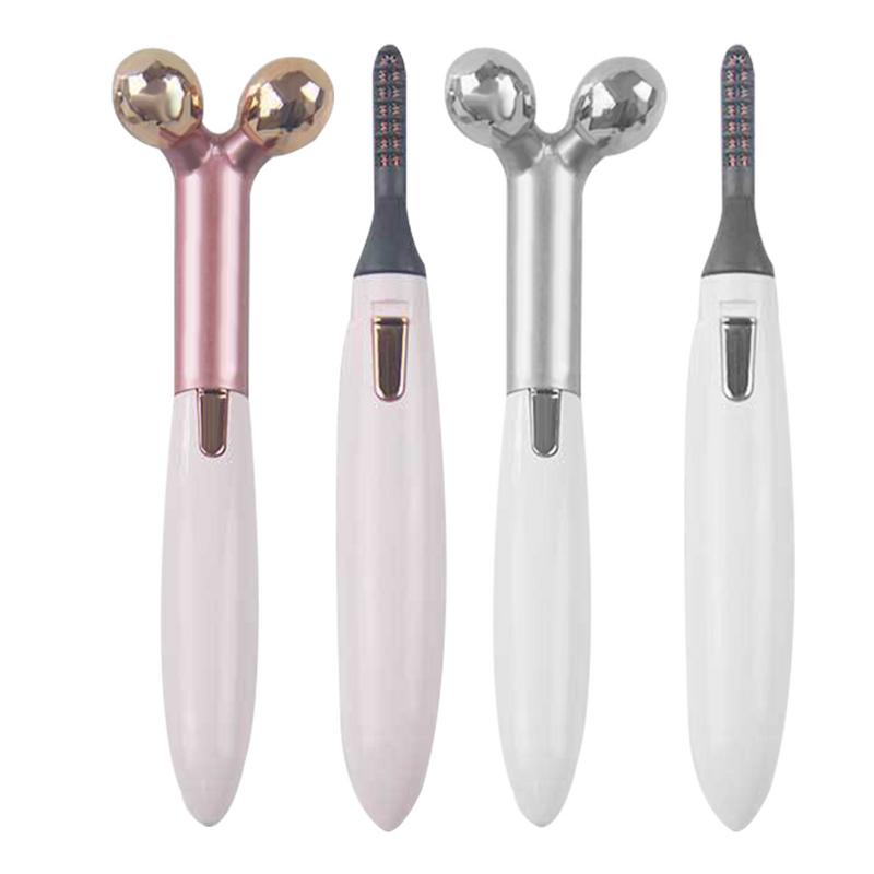 2 In 1 Electric Portable Heated Eyelash Curler 3D Face Slimming Massage Roller Eye Lashes Curling Tool Facial Beauty Tools
